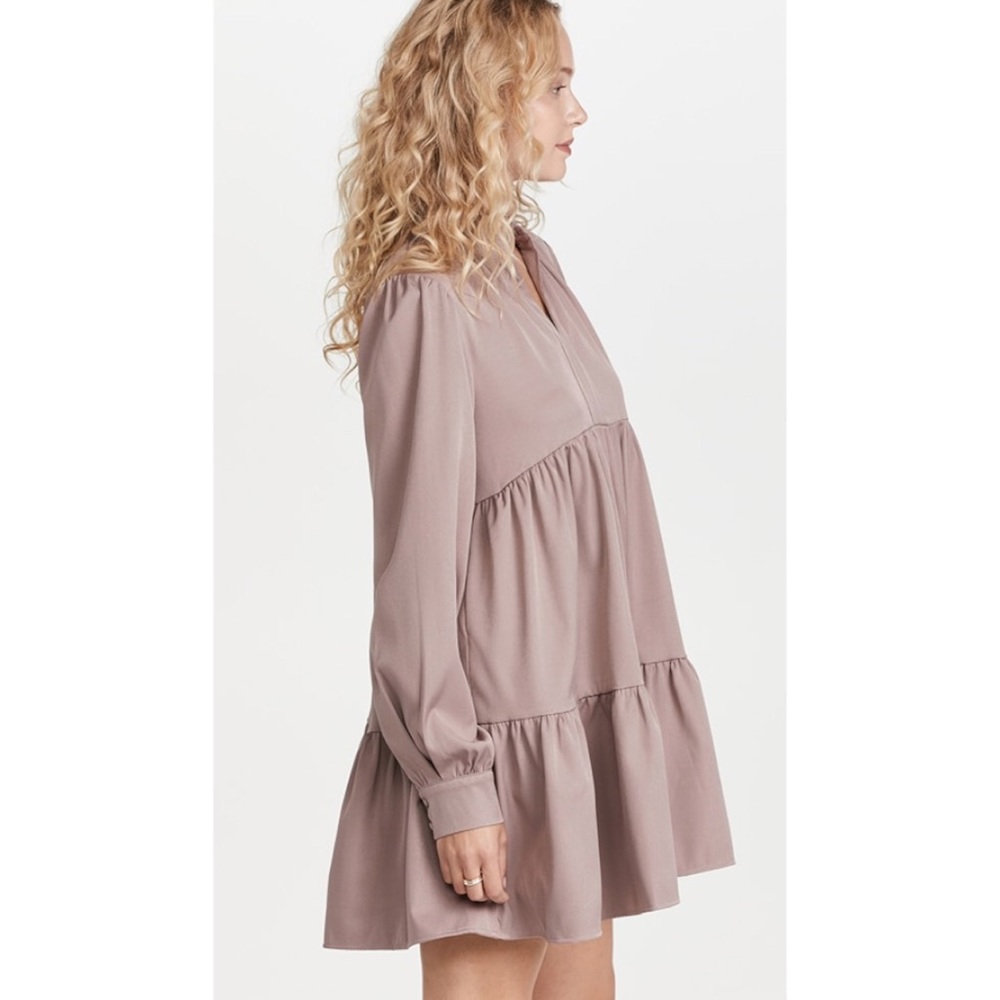 En Saison Tiered Babydoll Dress Peasant Band Collar Long Sleeve Mushroom M - Picture 13 of 16